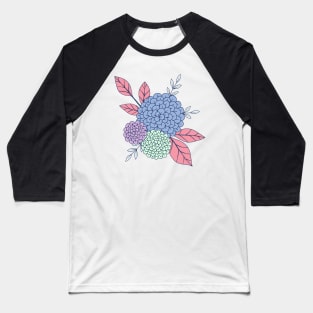 Wild colorful flowers botanical design in blue, lilac, green and pink Baseball T-Shirt